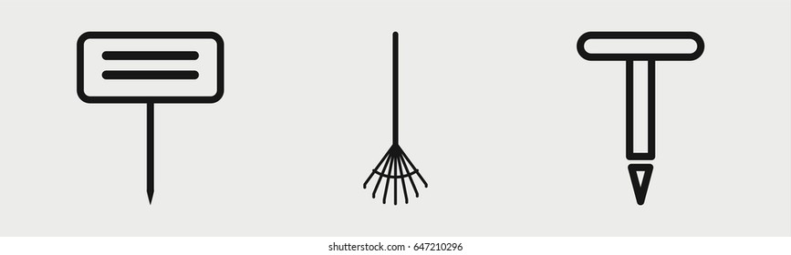 Set of 3 outline rake icons