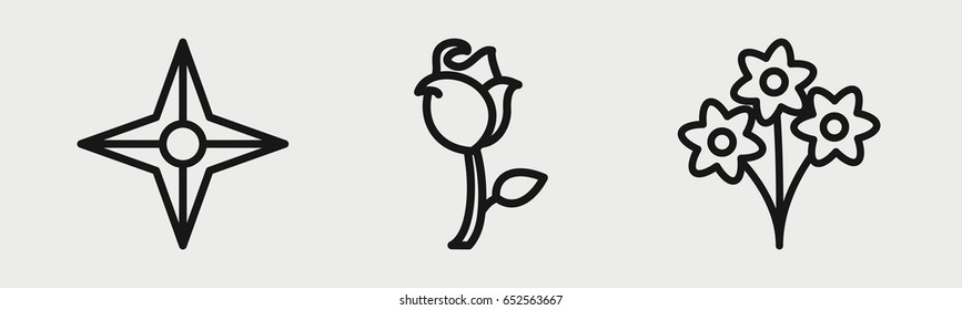 Set of 3 outline rose icons
