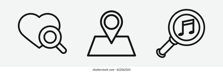 Set of 3 outline search icons