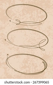 Set of 3 oval frames on a grunge style background