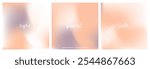Set of 3 pastel light beige square gradient background. Aesthetic minimal bg. Luxury. Abstract soft gloss texture. Vector nude gradation pattern. Modern design for wedding, poster, ig, social post