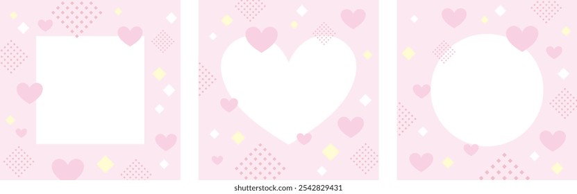 Conjunto de 3 marcos con estampado de corazón rosa pastel, Ilustración vectorial