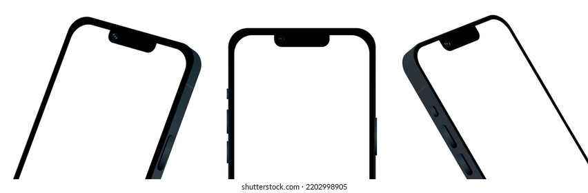 Set 3 pcs black smartphone 14 models, new IT industry, mockup for web design on white background - Vector illustration