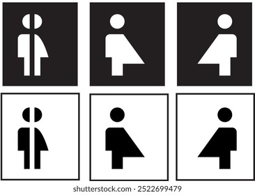 Set of 3 PCS Gender neutral toilet sign concept. unisex or transgender. Vector illustration