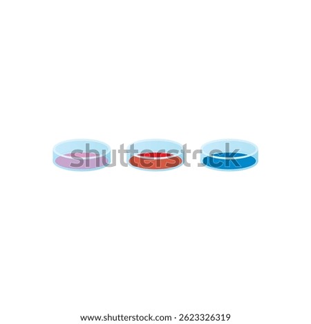 Set of 3 petri dish icons. Simple schematic vector illustration of laboratory petri dishes used in microbiology, cell culture, and bacterial experiments. Flat minimal lab equipment design 
