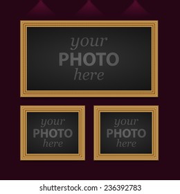 Set of 3 photo frames of different sizes. Vector image