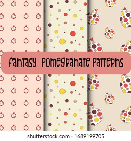 Set of 3 Pomegranate patterns. Endless texture.  Nice ornament for fabric, wall prints and paper wrap.