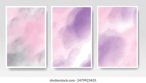 Set of 3 postcards. Light pink watercolor. A gentle and fluffy image. Also suitable for mesh gradations and background materials.