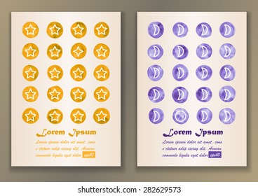 Set 3  Posters with hand drawn watercolor elements. Vector illustration for banners, posters, fliers, cards, covers, brochures  etc