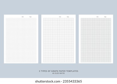 set of 3 printable graph papers - a5 size ratio lined paper - editable vector eps file