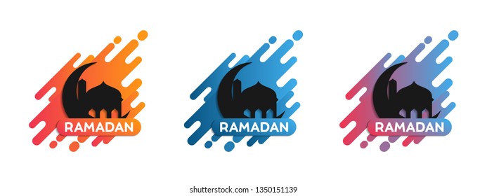 Set of 3 ramadan logo badge icon. Orange blue purple gradient color. Modern pop template vector