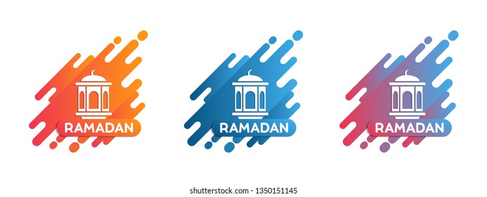 Set of 3 ramadan logo badge icon. Orange blue purple gradient color. Modern pop template vector
