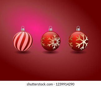 Set of 3 red Christmas balls on a red background 