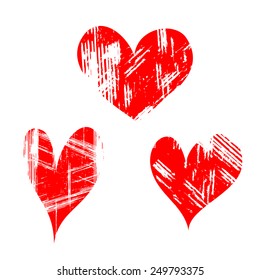 set of 3 red heart with scuffed and dented vector