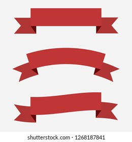 Set of 3 red ribbons banners. Vector template.