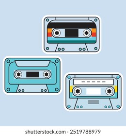 Set of 3 Retro Cassette Stickers. Vintage Music Stickers