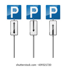Set of 3 road signs, isolated on white background. Parking. EPS10 vector illustration.