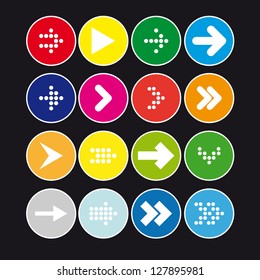 Set #3 of round icons with arrows on a black background