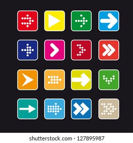 Set #3 of  rounded square icons with arrows on a black background