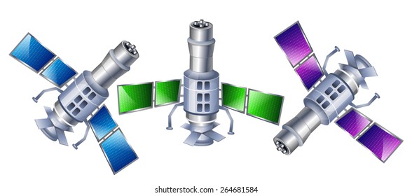 Set of 3 Satellite Icons Isolated on White Background