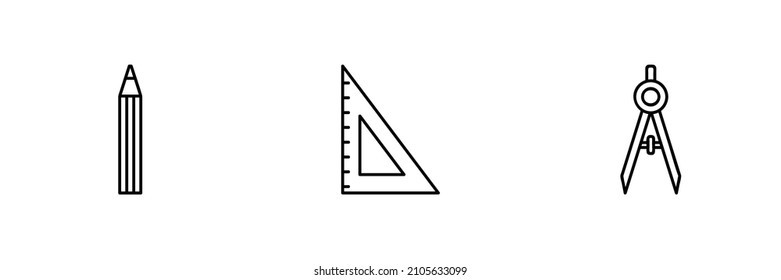 Set of 3 school supplies icon on white background.