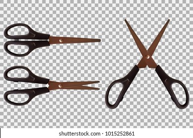 Set of 3 scissors. Realistic vector illustration isolated on transparent background