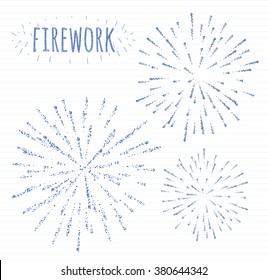 set of 3 scribble festive firework banner bursting in various sparkling shapes hand drawn sketch abstract vector isolated illustration. Birthday new year fete day flash.