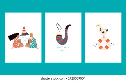 Juego de 3 tarjetas temáticas de mar