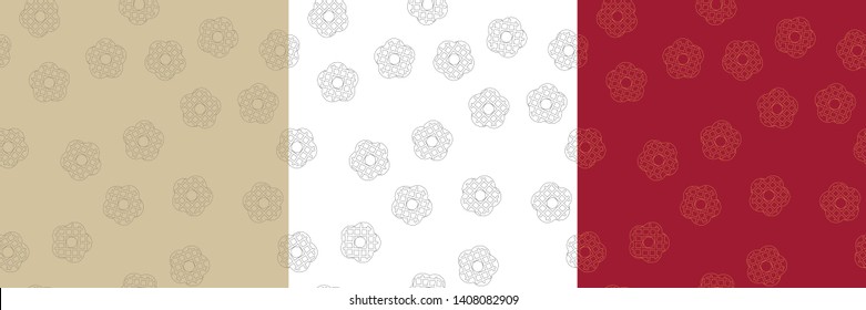 Set of the 3 seamless backgrounds. Drawing cookies on wrapping paper