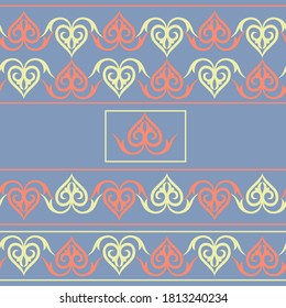 Set of 3 seamless border and 1 vector ornamental elements with motifs of Kazakh, Kyrgyz, Tatar, national Asian decor for borders, textile, plate, tile, and print design. Workpiece for your design.