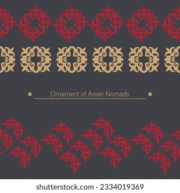 Set of 3 seamless border with motifs of Kazakh, Kyrgyz, Tatar, national Asian decor for borders, textile, plate, tile, and print design. Workpiece for your design.