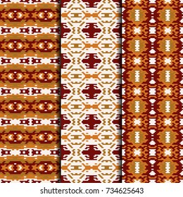 Set of 3 seamless patterns tribal design. Ethnic textile prints. Vector fashion backgrounds.