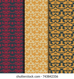 Set of 3 seamless patterns tribal design. Ethnic textile prints. Vector fashion backgrounds.