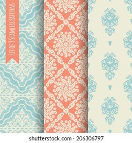 Set of 3 seamless patterns. Vintage.