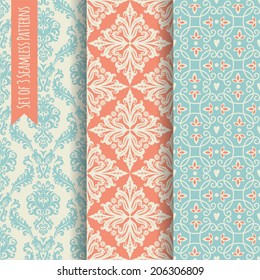 Set of 3 seamless patterns. Vintage.