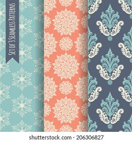 Set of 3 seamless patterns. Vintage.