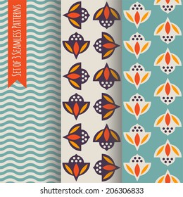 Set of 3 seamless patterns. Vintage.