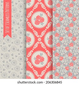 Set of 3 seamless patterns. Vintage.