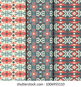 Set of 3 seamless patterns winter design. Christmas textile prints. Vector fashion backgrounds.