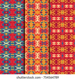 Set of 3 seamless patterns winter design. Christmas textile prints. Vector fashion backgrounds.