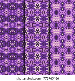 Set of 3 seamless patterns winter design. Christmas textile prints. Vector fashion backgrounds.