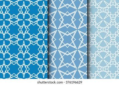 Set of 3 seamless square linear pattern with thin lines, repeating geometric texture for fabric or paper print. Vector collection