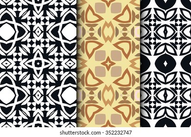 Set of 3 seamless square patterns with repeating geometric floral texture for fabric or paper print. Vector collection