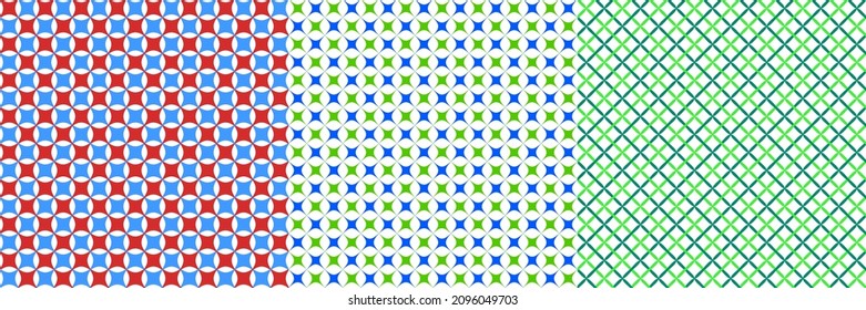 Set of 3 seamlessly repeatable, repetitive geometric pattern, background, texture
