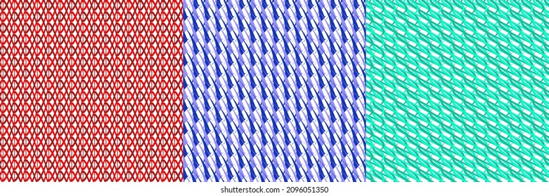 Set of 3 seamlessly repeatable, repetitive geometric pattern, background, texture