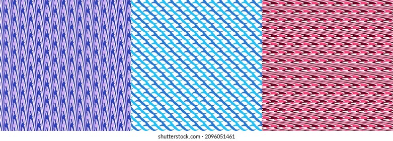 Set of 3 seamlessly repeatable, repetitive geometric pattern, background, texture