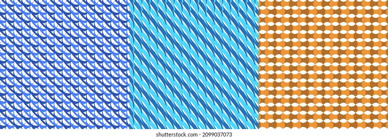 Set of 3 seamlessly repeatable, repetitive geometric pattern, background, texture