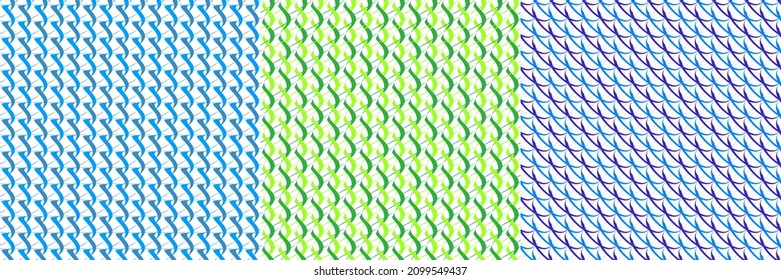 Set of 3 seamlessly repeatable, repetitive geometric pattern, background, texture