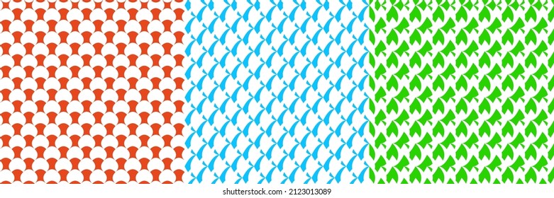 Set of 3 seamlessly repeatable, repetitive geometric pattern, background, texture