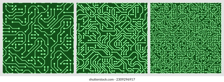 Set of 3 seamlessly tileable circuit board patterns.